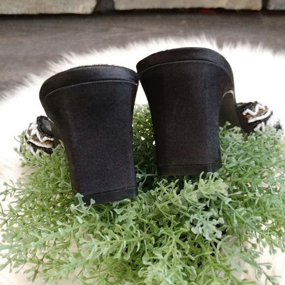 Vintage Beaded Heeled square toe Sandal Slide Heel Size 9 - Picture 5 of 6